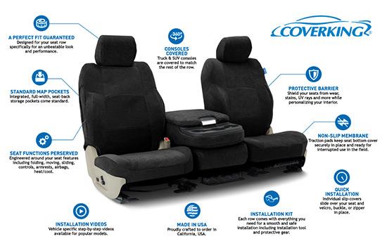 suede custom seat covers features