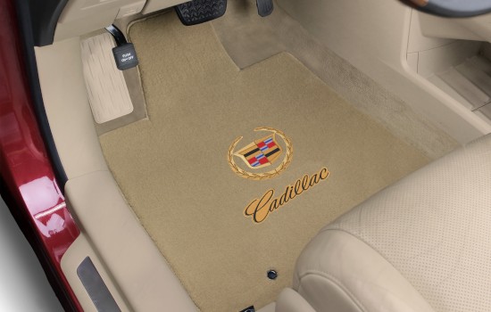 Cadillac Double Logo Velourtex Mats Tan Gold Driver