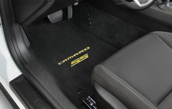 Camaro SS Yellow Logo Velourtex Mats Ebony Driver_1