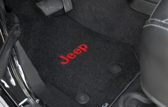 Jeep Red Logo Velourtex Mats Ebony Driver